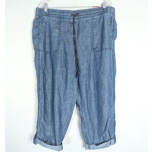 Talbots Blue Chambray Pants; Elastic Waist Cuffed Cropped 16P